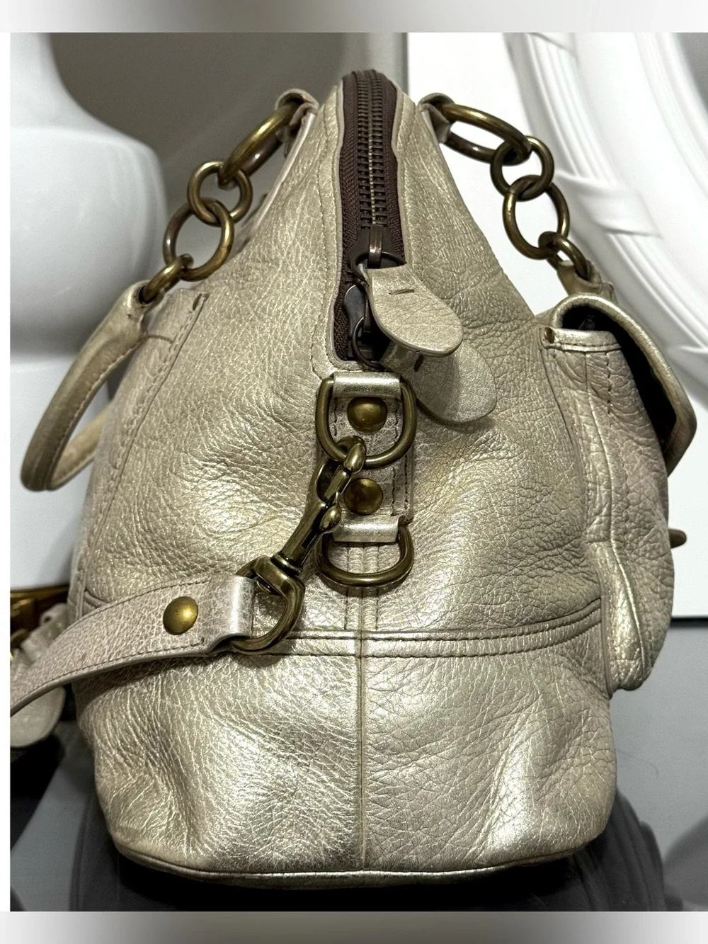 COACH Legacy Francine Domed Pearlized Ivory/ Champagne Metallic Leather Satchel